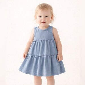 Tiny Button Apparel (TBA) Toddler Sleeveless Tiered Dress in Dusty Blue